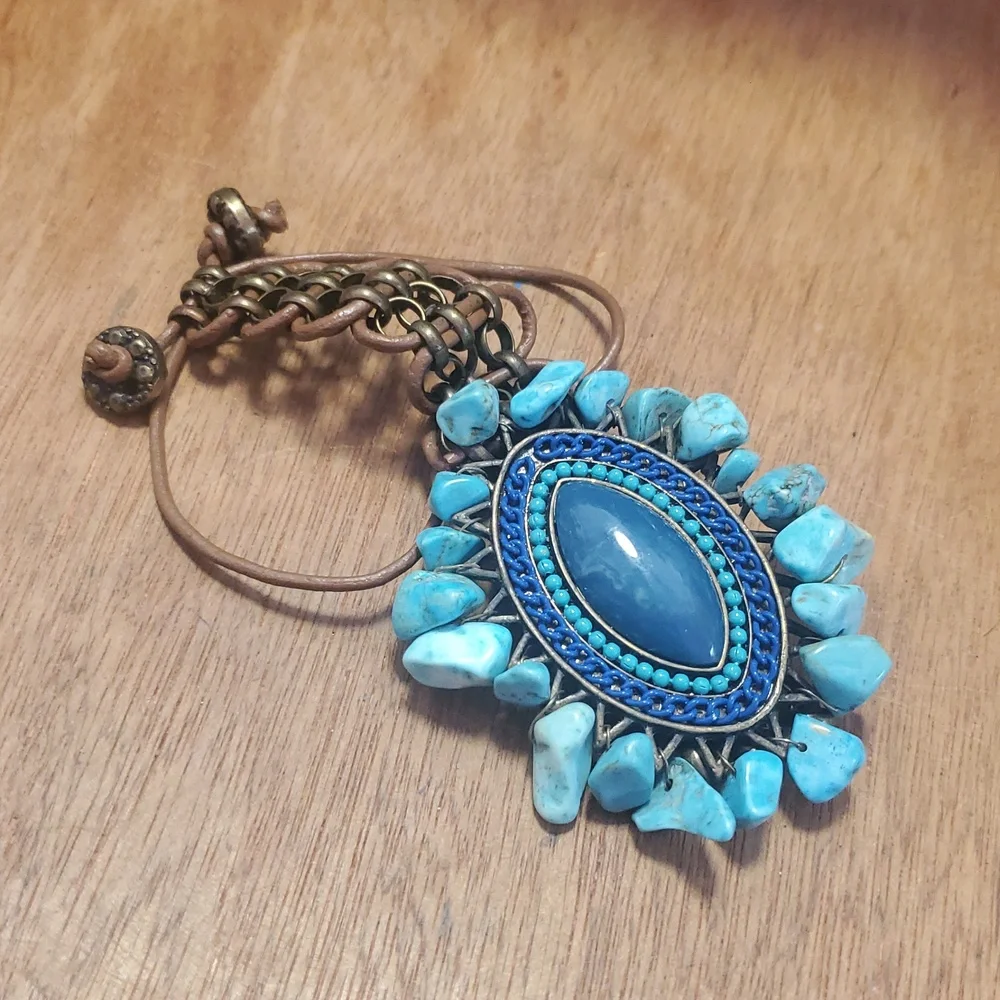 Turquoise Blue Stone Statement Bracelet - Women Jewelry D